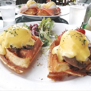 Eggs Benedict with sexy hollandaise and mushrooms on waffles - Punggol's Whisk & Paddle (Punggol)|Singapore