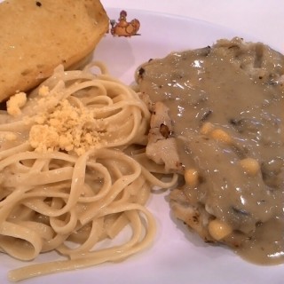 tuna pasta and grilled chicken with mushroom and corn sauce - dari World Chicken (North Avenue) di North Avenue |Metro Manila